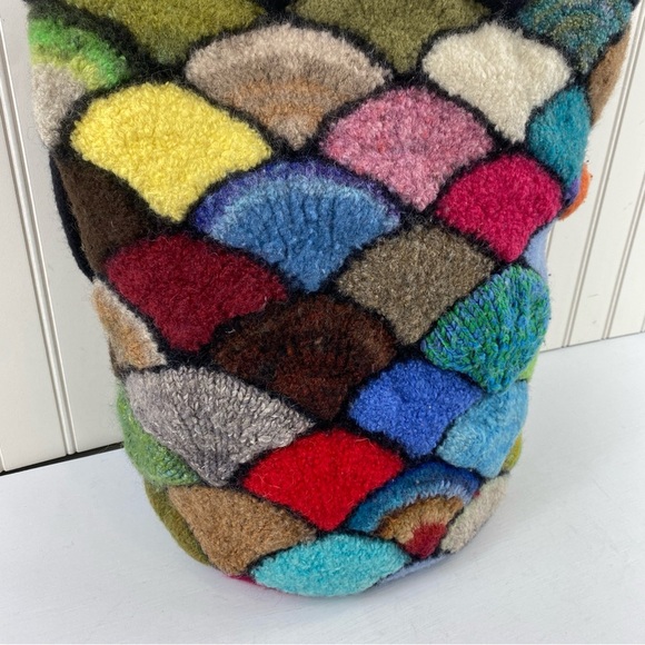 Colorful Felted “Stained Glass” Patchwork Fan Lined Rainbow Fish Hobo Bag Purse - Picture 6 of 13